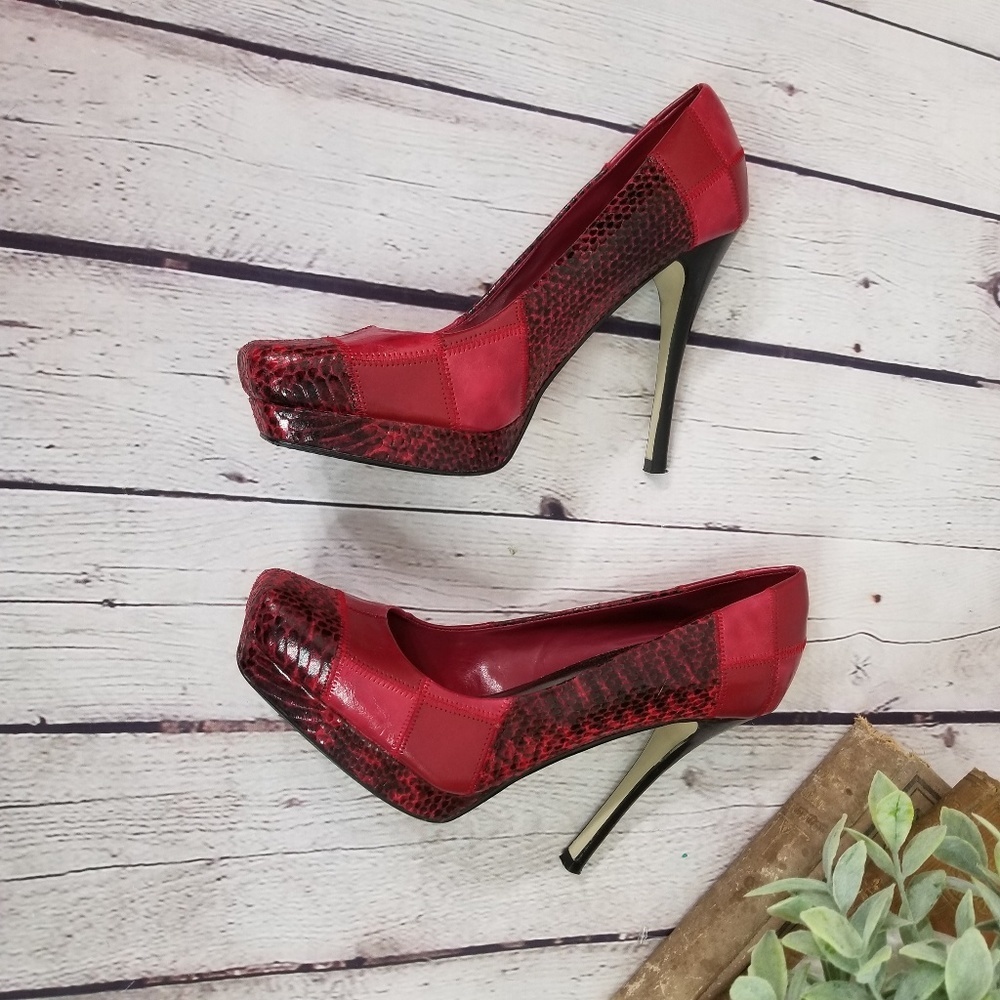 Bakers Red Erykah patchwork snakeskin heels size 9